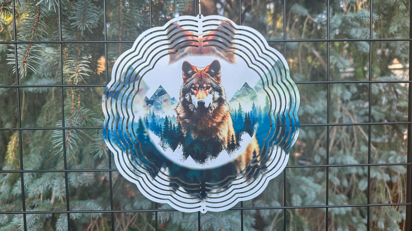 Wolf In The Mountains Wind Spinner, 10'in 3D Wind Spinner