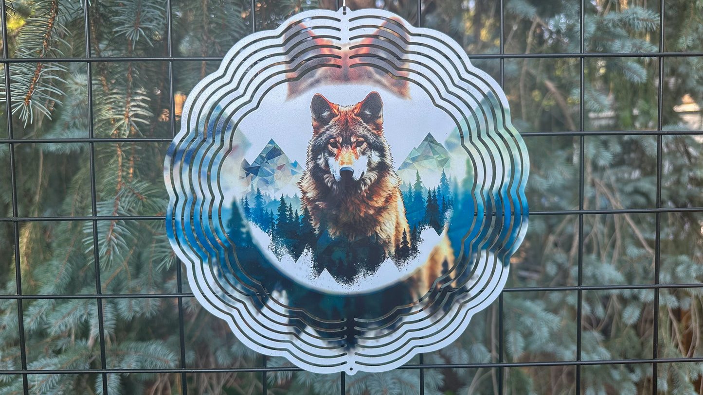 Wolf In The Mountains Wind Spinner, 10'in 3D Wind Spinner