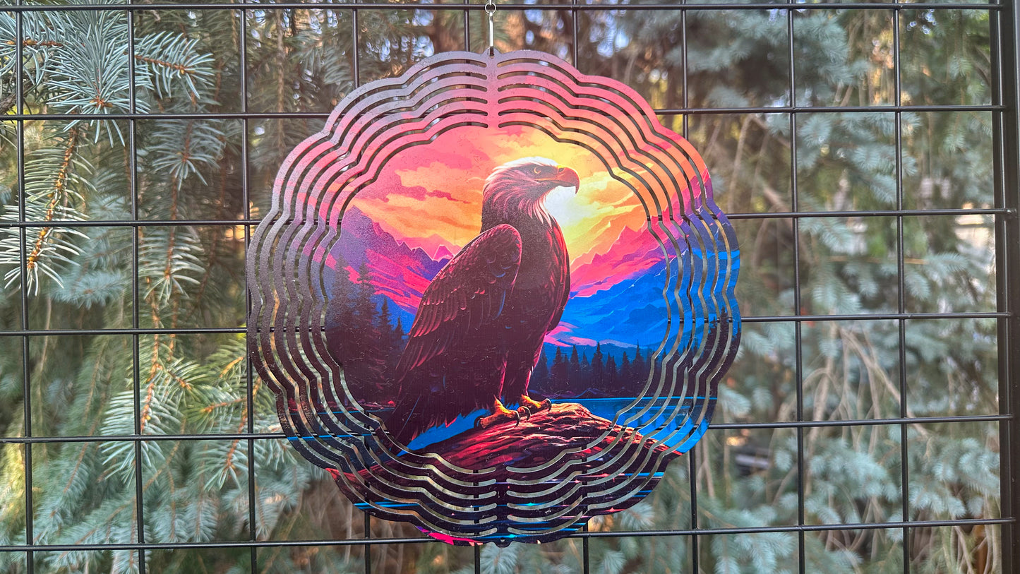 Eagle at Sunset Wind Spinner, 10' In 3D Wind Spinner, Outdoorsy Gifts, Eagle Lover