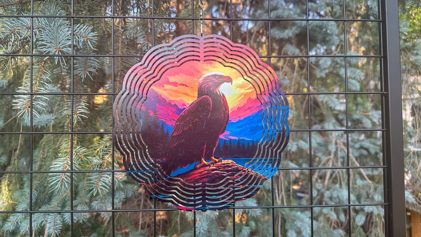 Eagle at Sunset Wind Spinner, 10' In 3D Wind Spinner, Outdoorsy Gifts, Eagle Lover