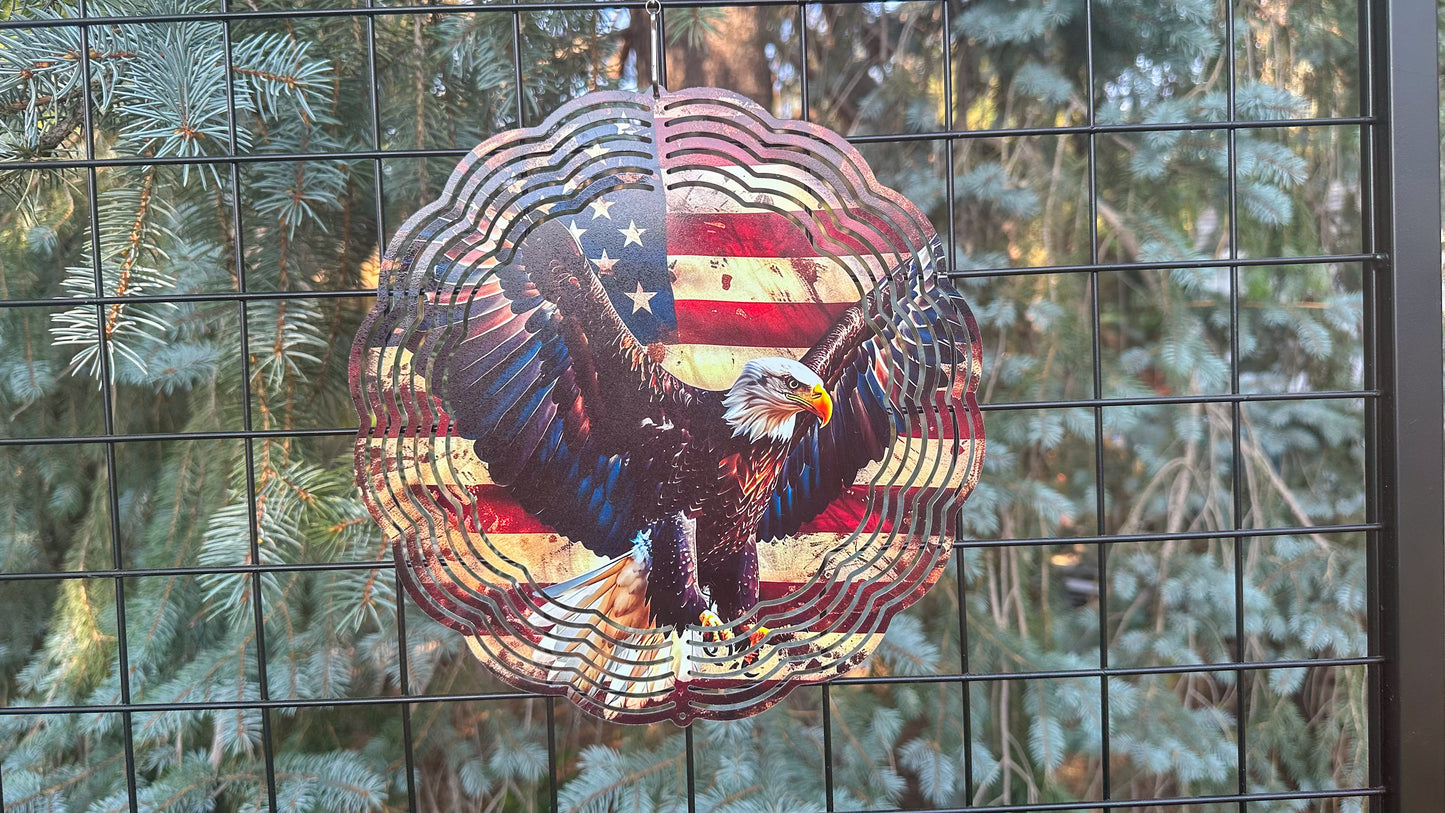 Eagle with USA Flag Wind Spinner, 10' Inch 3D Wind Spinner, Patriotic Gift