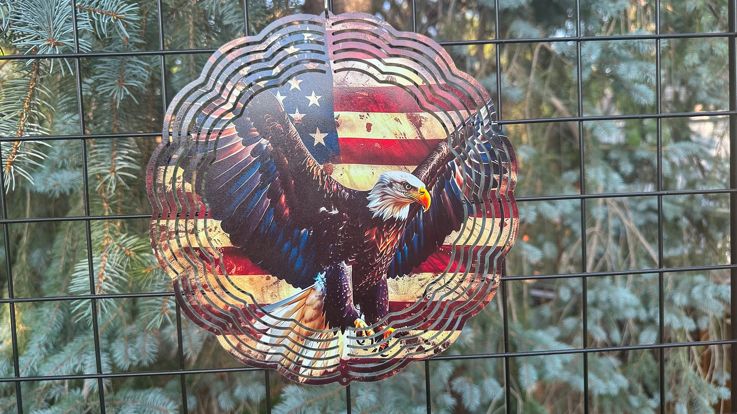 Eagle with USA Flag Wind Spinner, 10' Inch 3D Wind Spinner, Patriotic Gift