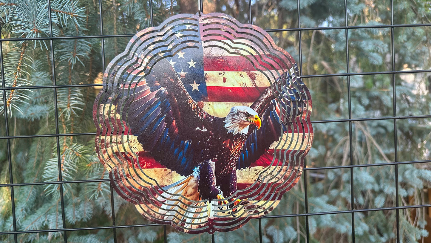 Eagle with USA Flag Wind Spinner, 10' Inch 3D Wind Spinner, Patriotic Gift