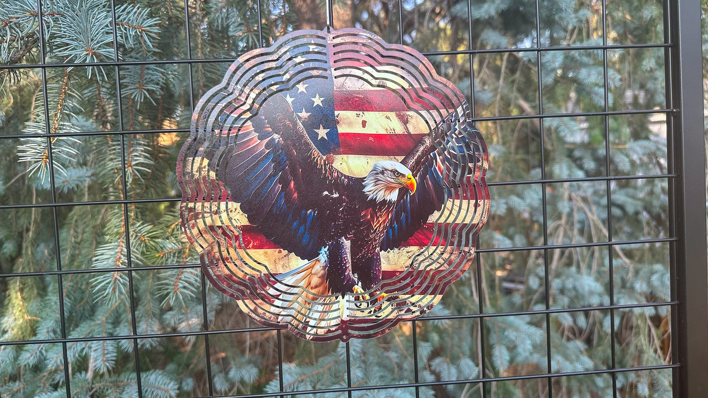 Eagle with USA Flag Wind Spinner, 10' Inch 3D Wind Spinner, Patriotic Gift