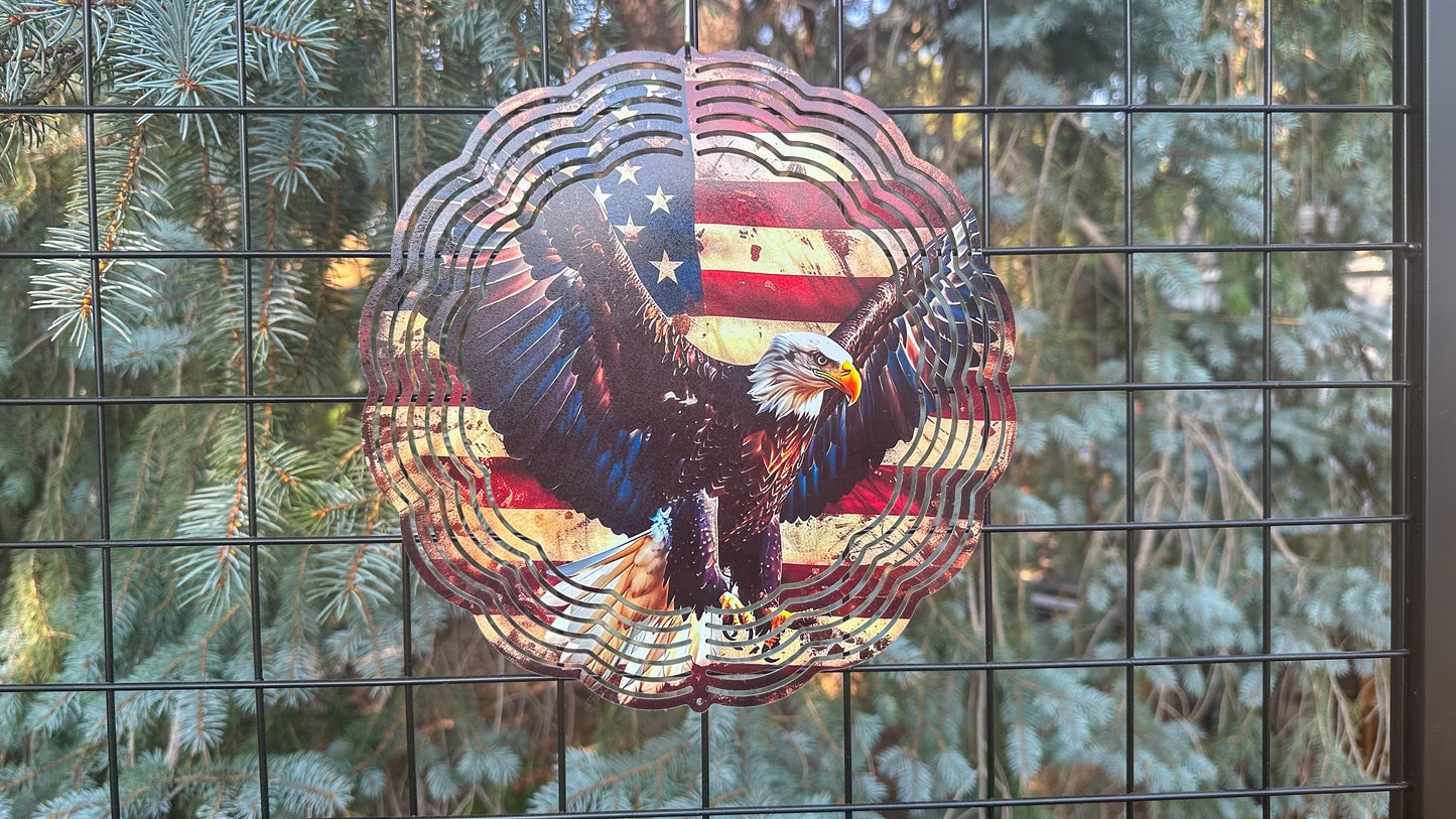 Eagle with USA Flag Wind Spinner, 10' Inch 3D Wind Spinner, Patriotic Gift