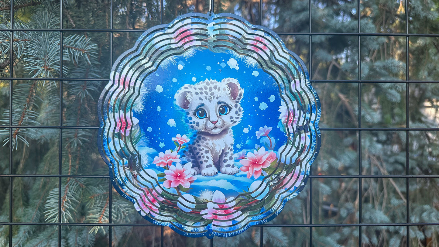 Baby Snow Leopard Wind Spinner, 10' Inch Wind Spinner for Yard, Baby Animal Gift