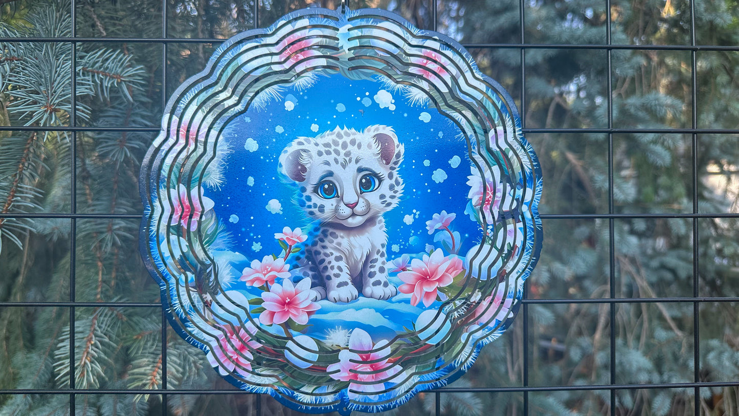 Baby Snow Leopard Wind Spinner, 10' Inch Wind Spinner for Yard, Baby Animal Gift