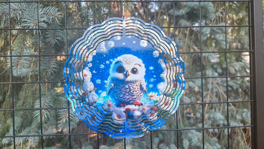 Winter Baby Owl 10' Inch 3d Wind Spinner