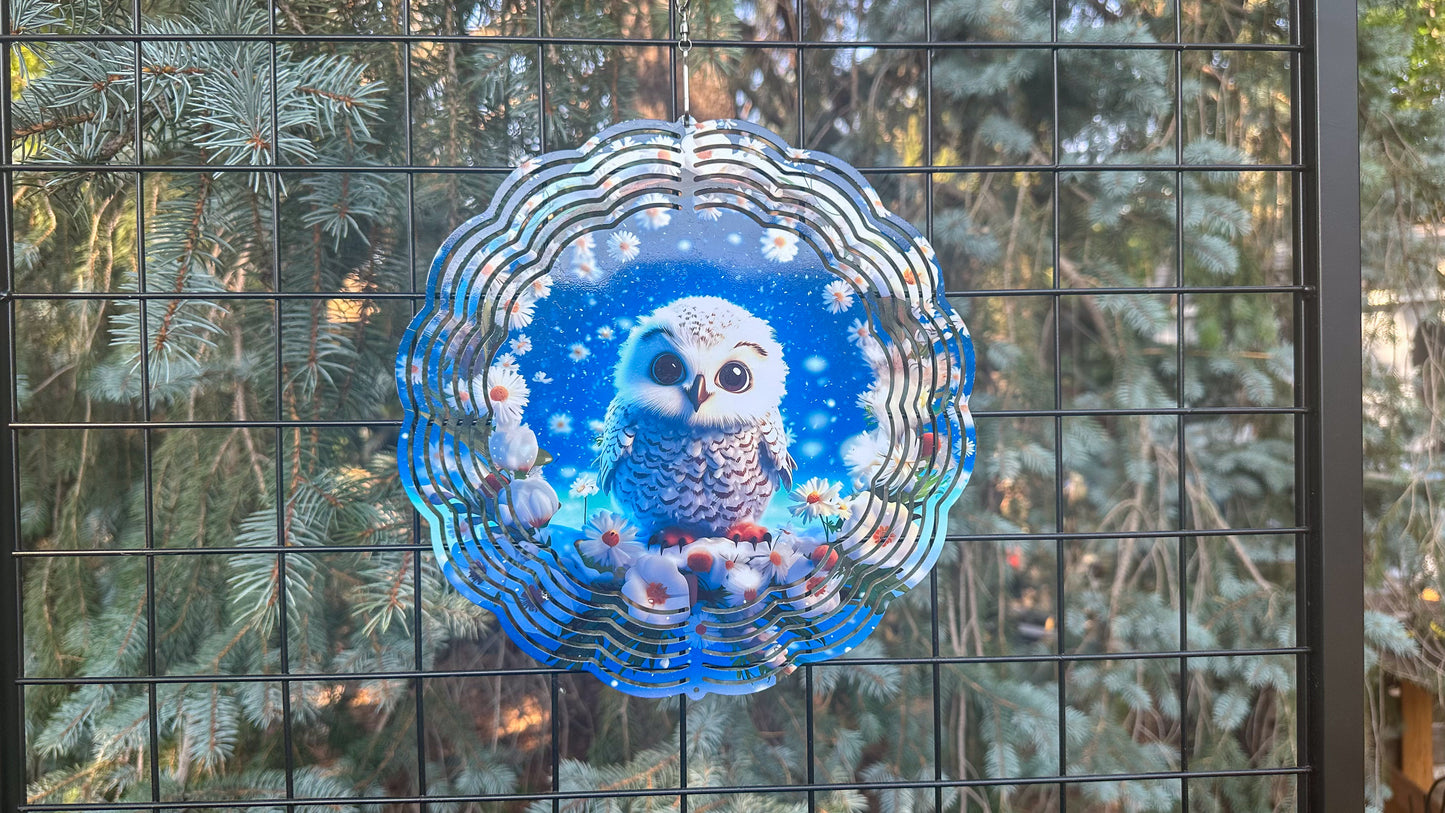 Winter Baby Owl 10' Inch 3d Wind Spinner