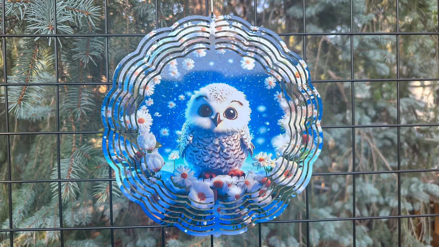 Winter Baby Owl 10' Inch 3d Wind Spinner