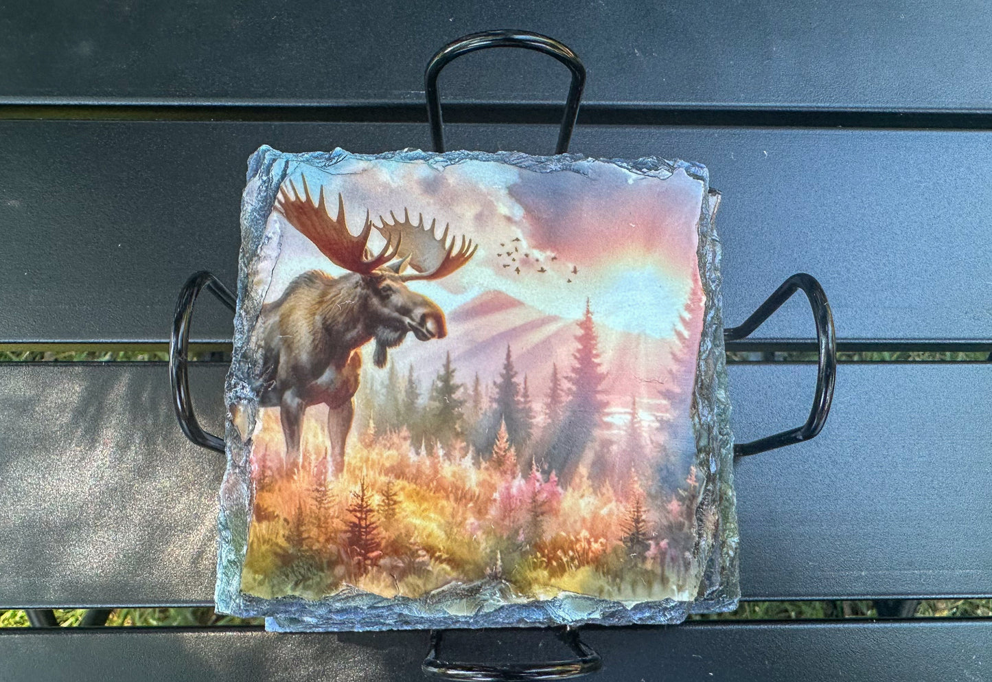 Moose Sunset Scene Slate Coasters, Coaster Set of 4, Moose Lover Gifts, Outdoorsy Gift Ideas