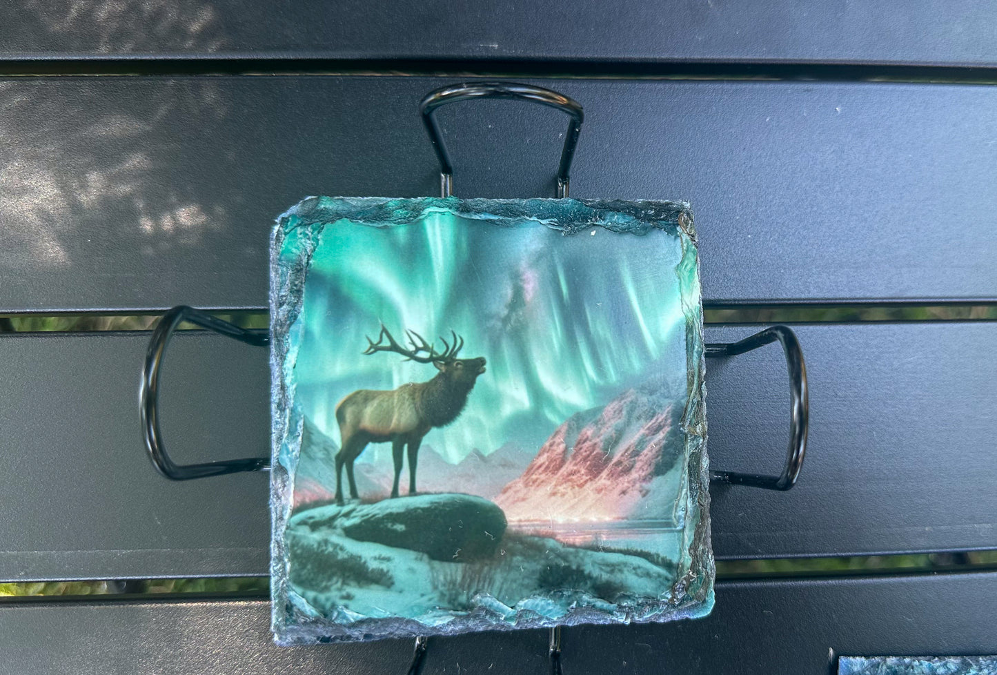 Moose Northern Lights Slate Coaster Set, Coaster Set of 4, Moose Lover Gifts