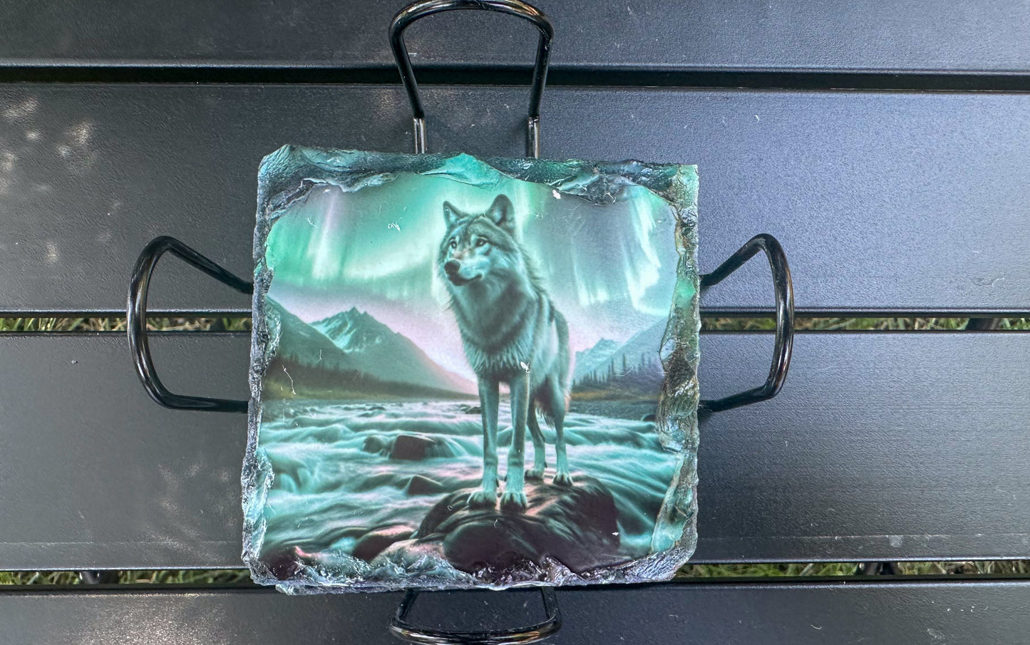 Wolf Northern Lights Coaster Set, Set of 4 Coaster Slate, Wolf Lover Gift