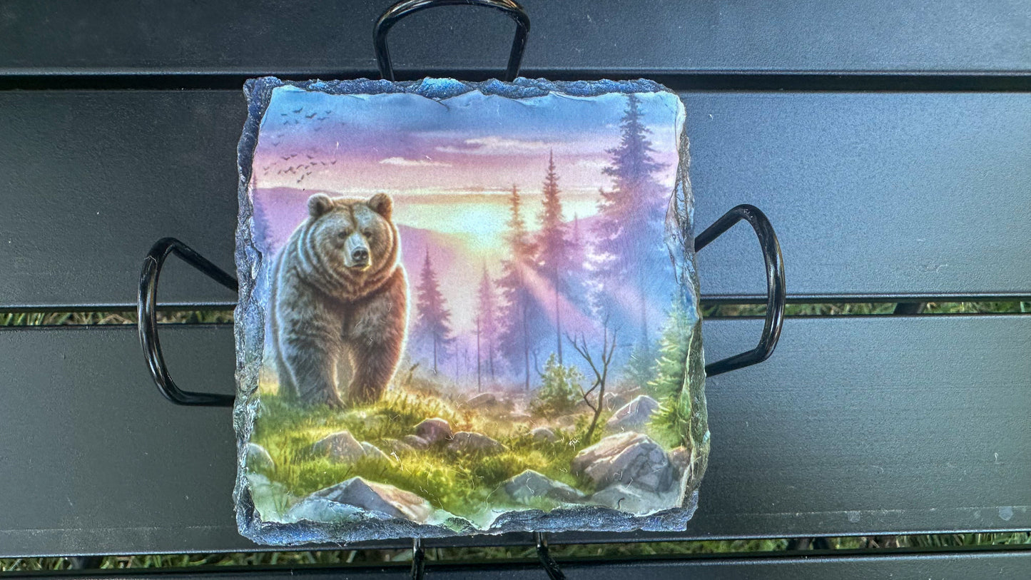 Bear Sunset Coaster Set, Slate Coaster Set of 4, Bear Lover Gift