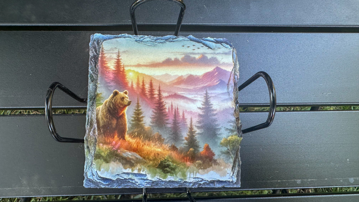 Bear Sunset Coaster Set, Slate Coaster Set of 4, Bear Lover Gift