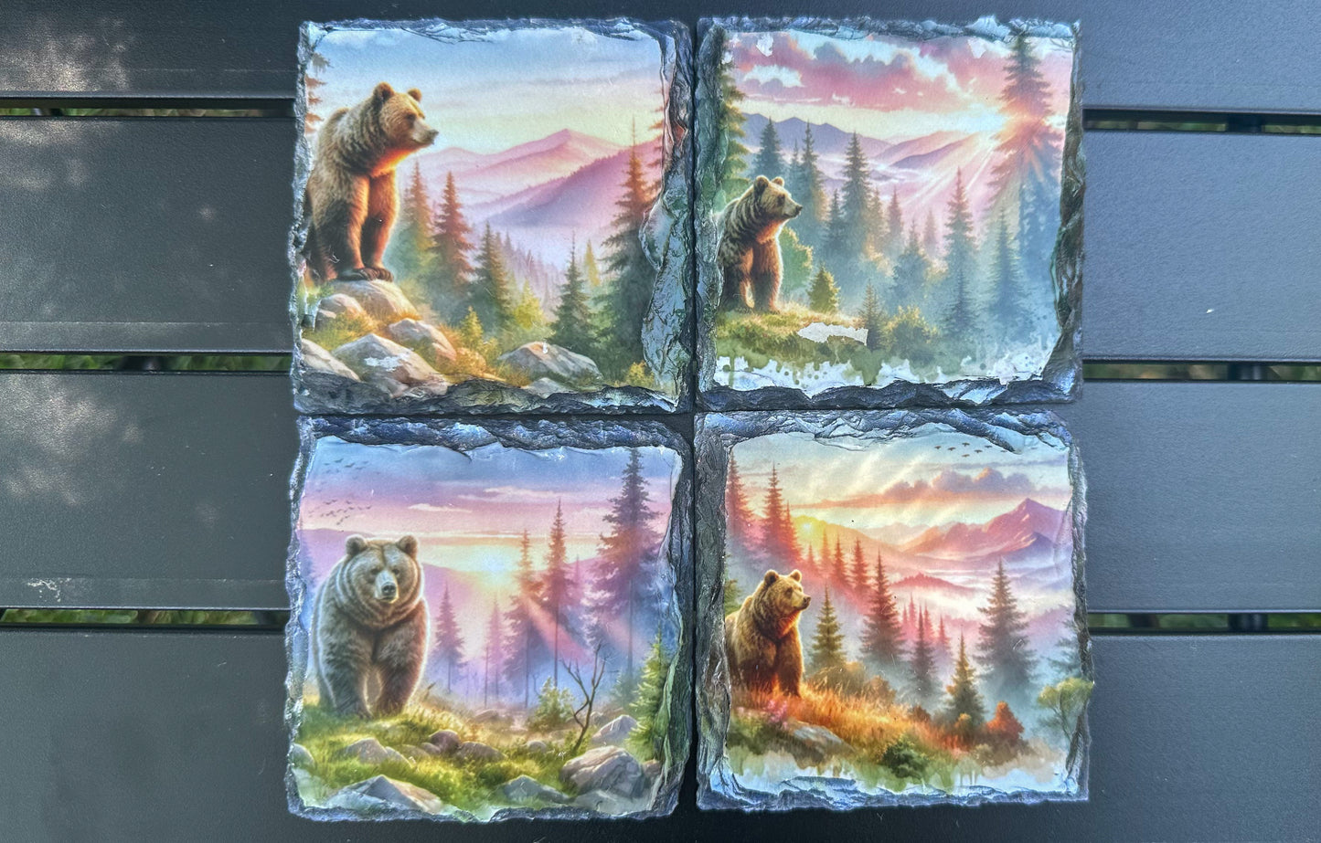 Bear Sunset Coaster Set, Slate Coaster Set of 4, Bear Lover Gift