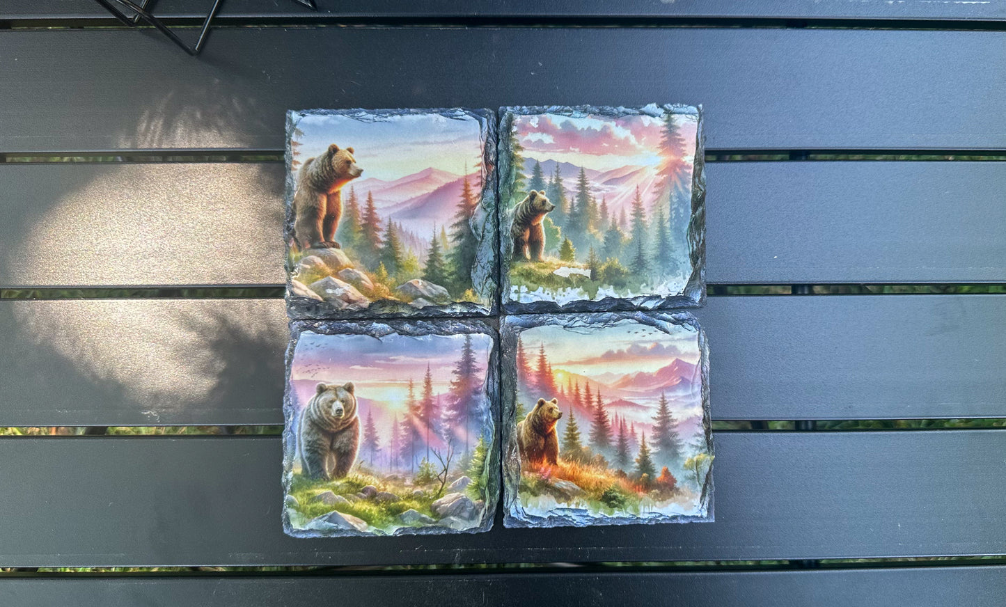 Bear Sunset Coaster Set, Slate Coaster Set of 4, Bear Lover Gift