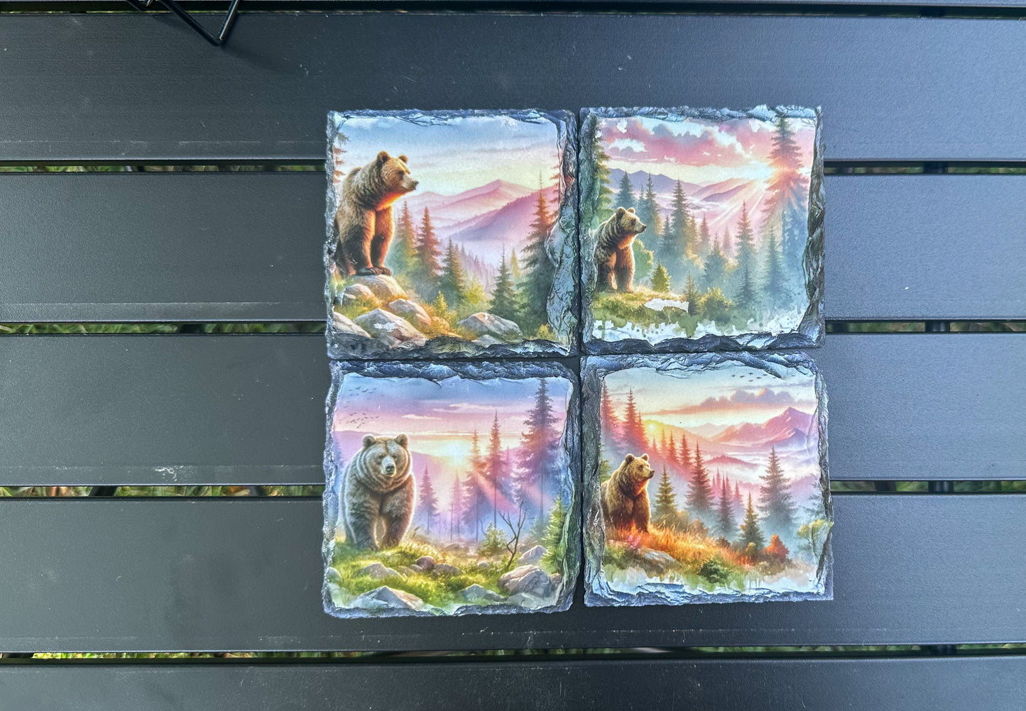 Bear Sunset Coaster Set, Slate Coaster Set of 4, Bear Lover Gift