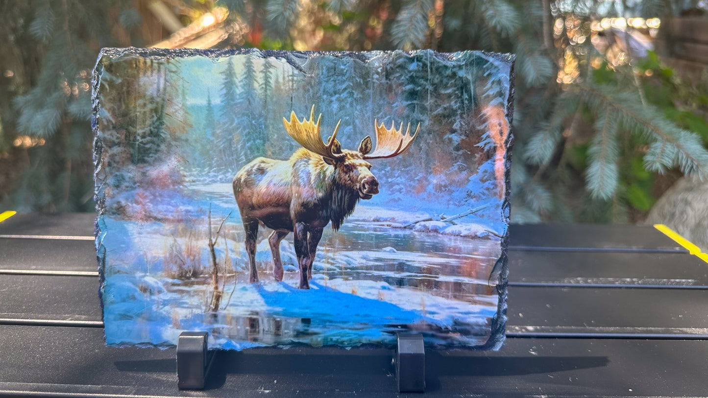 Moose in the Winter Slate, Decorative Plaques, Outdoorsy Gifts