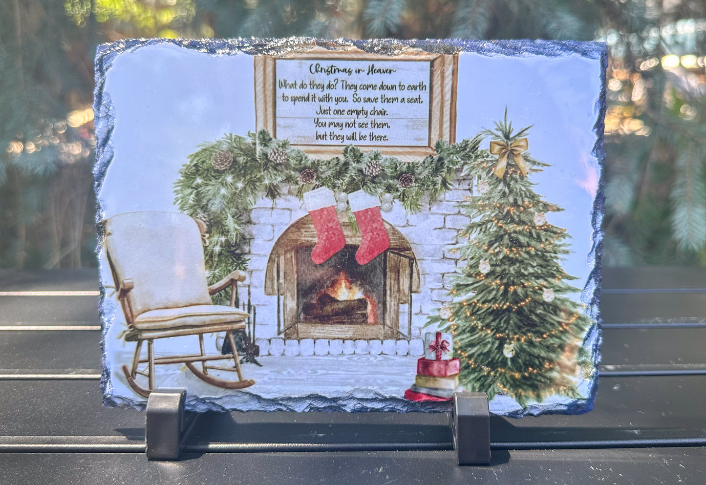 Christmas In Heaven Decorative Plaque, Memorial Slate,  In Loving Memory Gift, photo memorial keepsake