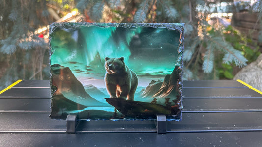 Bear In Northern Lights Decorative Plaque, Bear Photo Slate, Bear Lover Gift