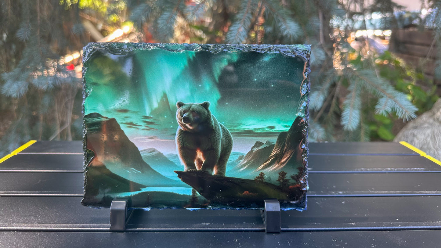 Bear In Northern Lights Decorative Plaque, Bear Photo Slate, Bear Lover Gift