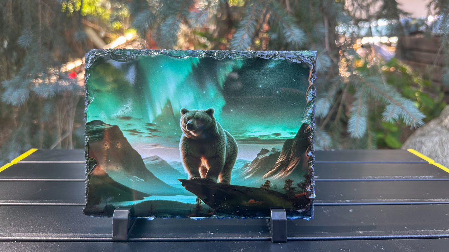 Bear In Northern Lights Decorative Plaque, Bear Photo Slate, Bear Lover Gift