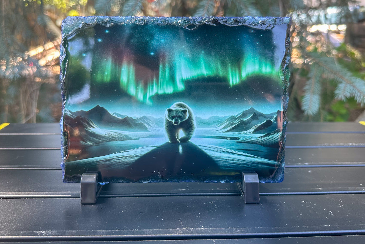 Bear With Northern Lights Decorative Plaque, Bear Slate, Bear Lover Gift