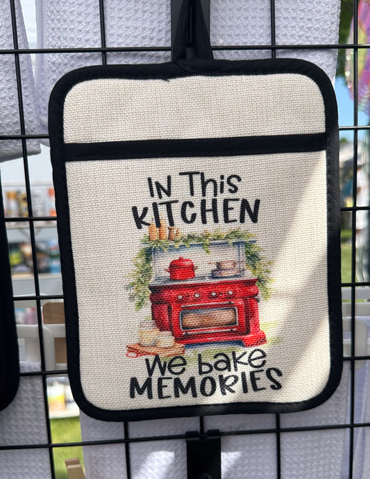 In This Kitchen We Bake Memories Oven Mitt, Kitchen Decor for Mom, Christmas Oven Mitt