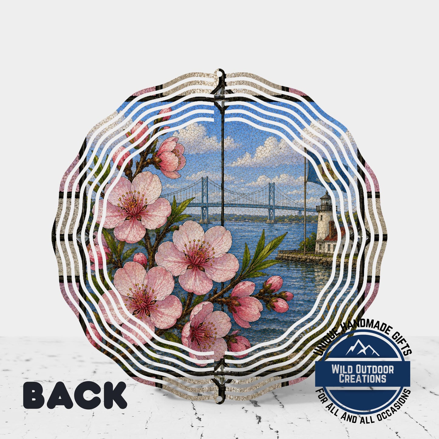 Peach Blossom Wind Spinner - Delaware State Flower Aluminum Outdoor Garden Decor