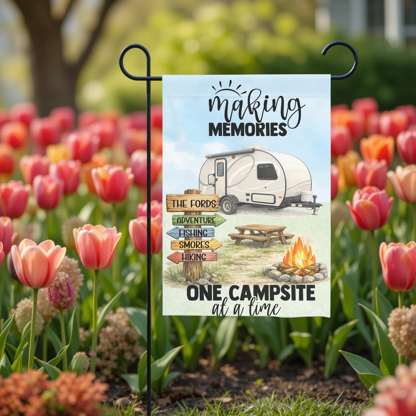 Personalized Garden Flag - Custom Camping Flag 12x18 Teardrop Camper Outdoor Decor - outdoor setting