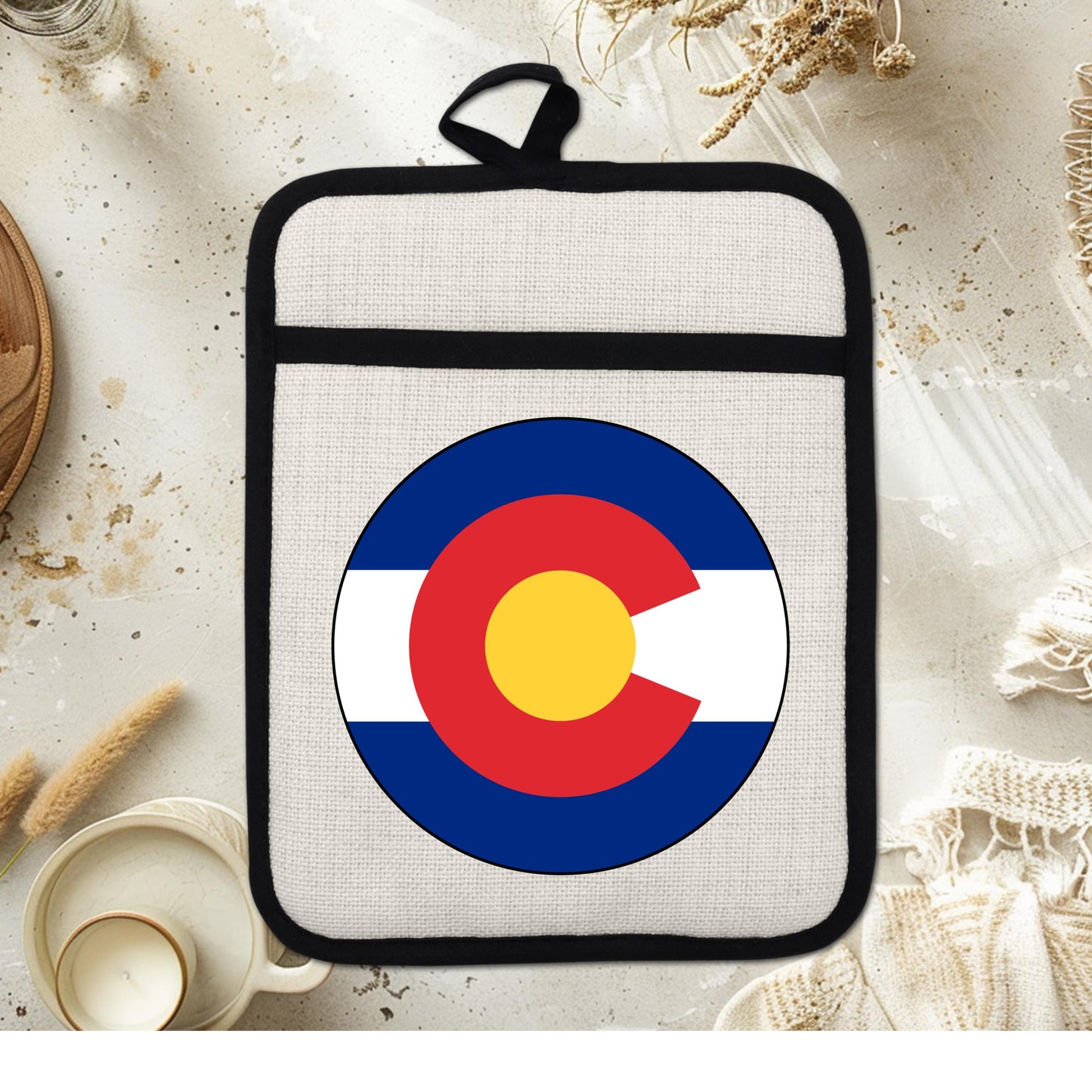 Colorado State Flag Pot Holder – Durable Linen & Silicone Kitchen Grip 9x7 Inches