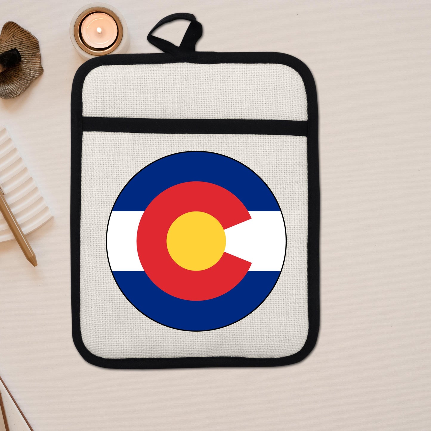 Colorado State Flag Pot Holder – Durable Linen & Silicone Kitchen Grip 9x7 Inches