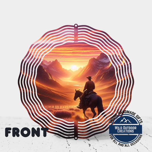Cowboy Wind Spinner – Horse Sunset Scene | Outdoor Ranch Decor, 10 Inch