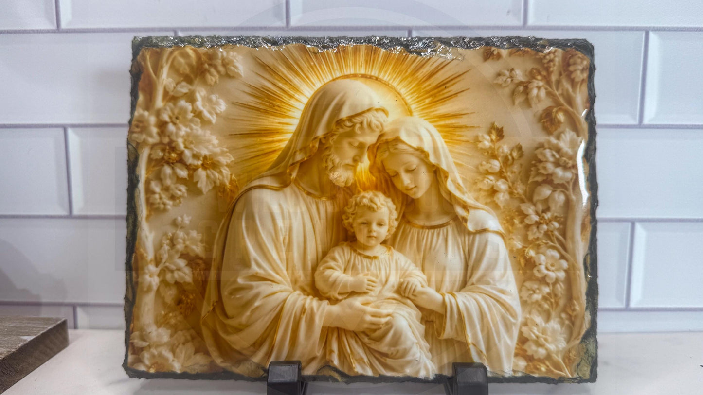 Holy Family Slate Plaque, Religious Wall Art, Rustic Rock Home Decor Gift