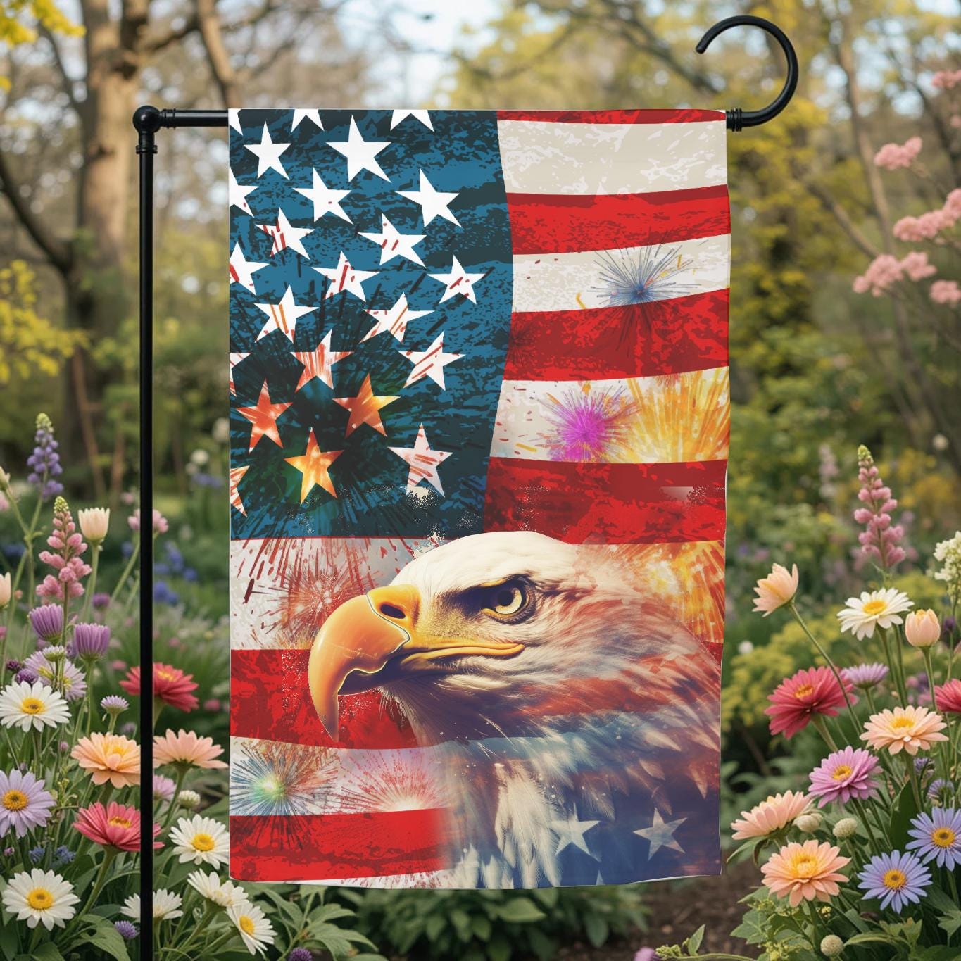 Bald Eagle Garden Flag - American Flag 12x18 Double Sided Patriotic Decor