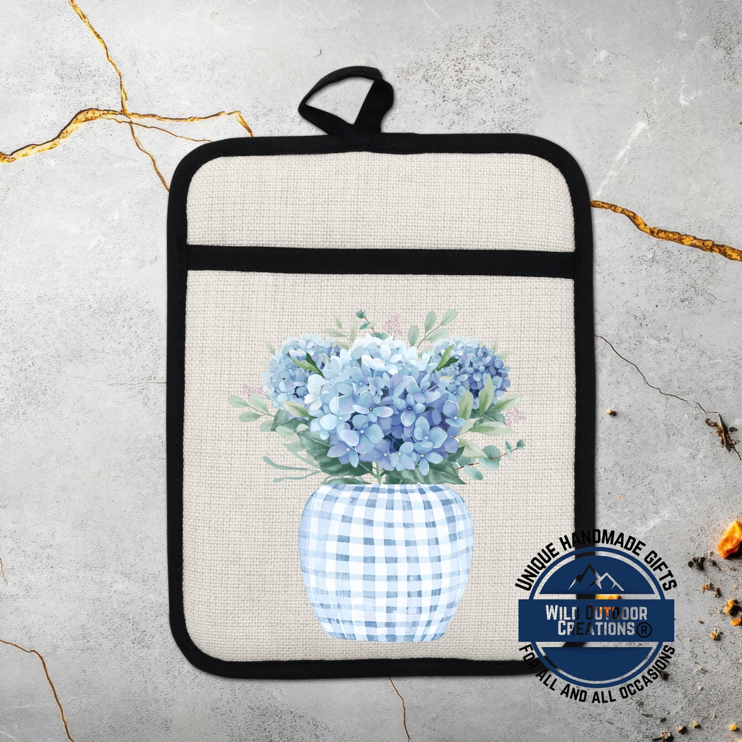 Blue Hydrangea Pot Holder – Floral Kitchen Accessory with Non Slip Silicone Back - product dimensions and specifications