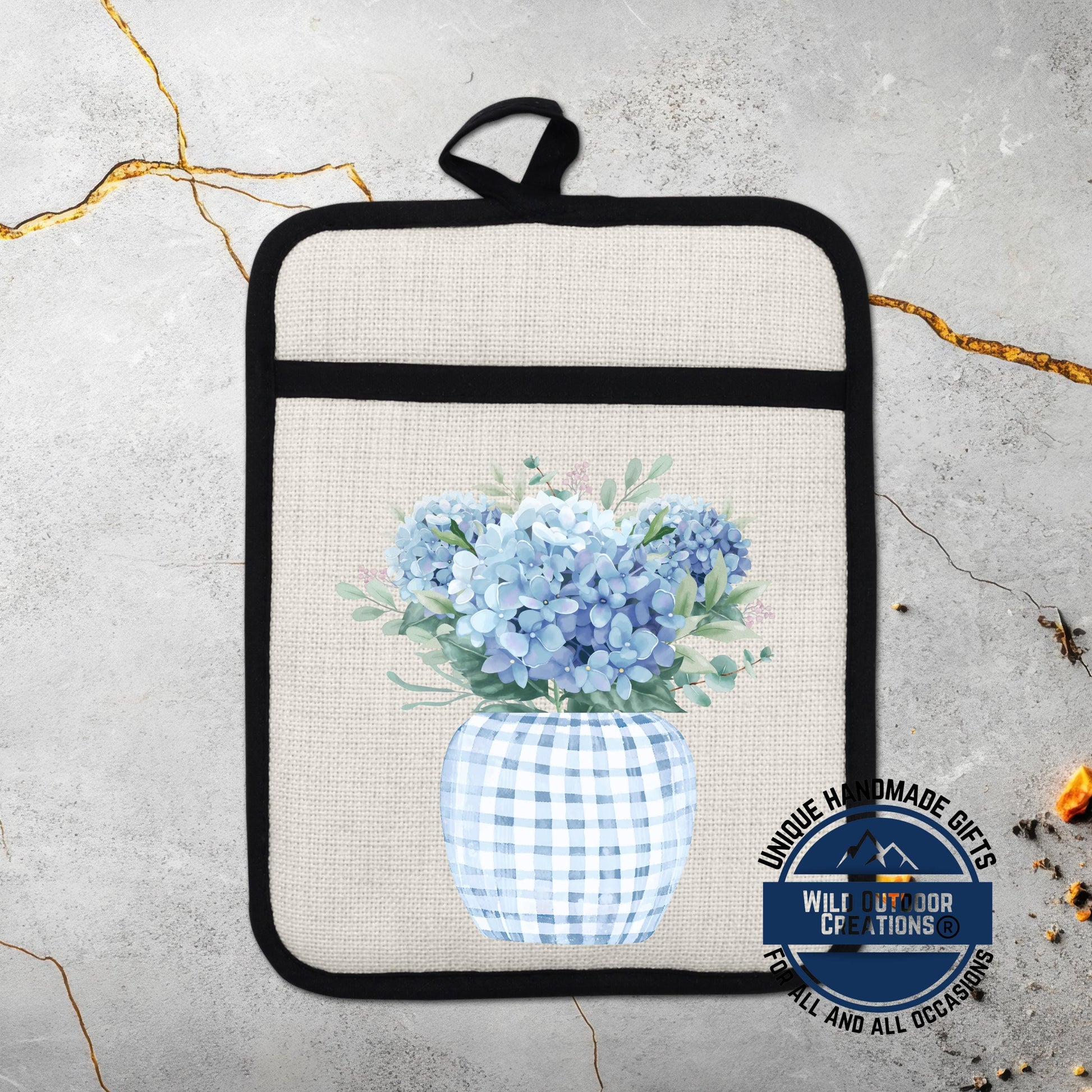 Blue Hydrangea Pot Holder – Floral Kitchen Accessory with Non Slip Silicone Back - product dimensions and specifications
