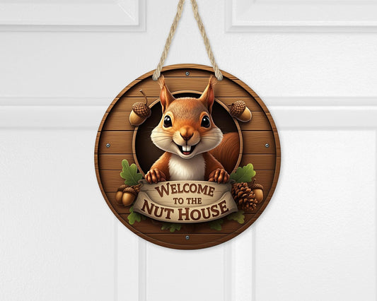 Unique 10' Round Nut House Door Wreath with Cute Squirrel, Front Door Decor, Unique Gift for Squirrel Lover, Unique Door Decor, Quirky Sign