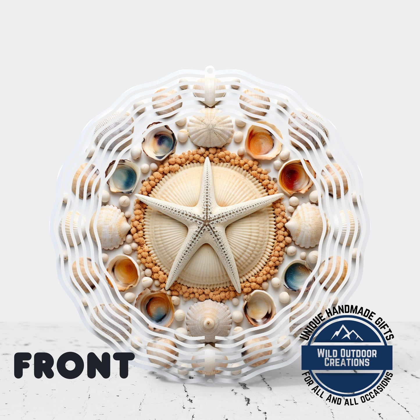 Coastal Seashell Wind Spinner - Aluminum Beach Nautical Yard Art, 10 Inch