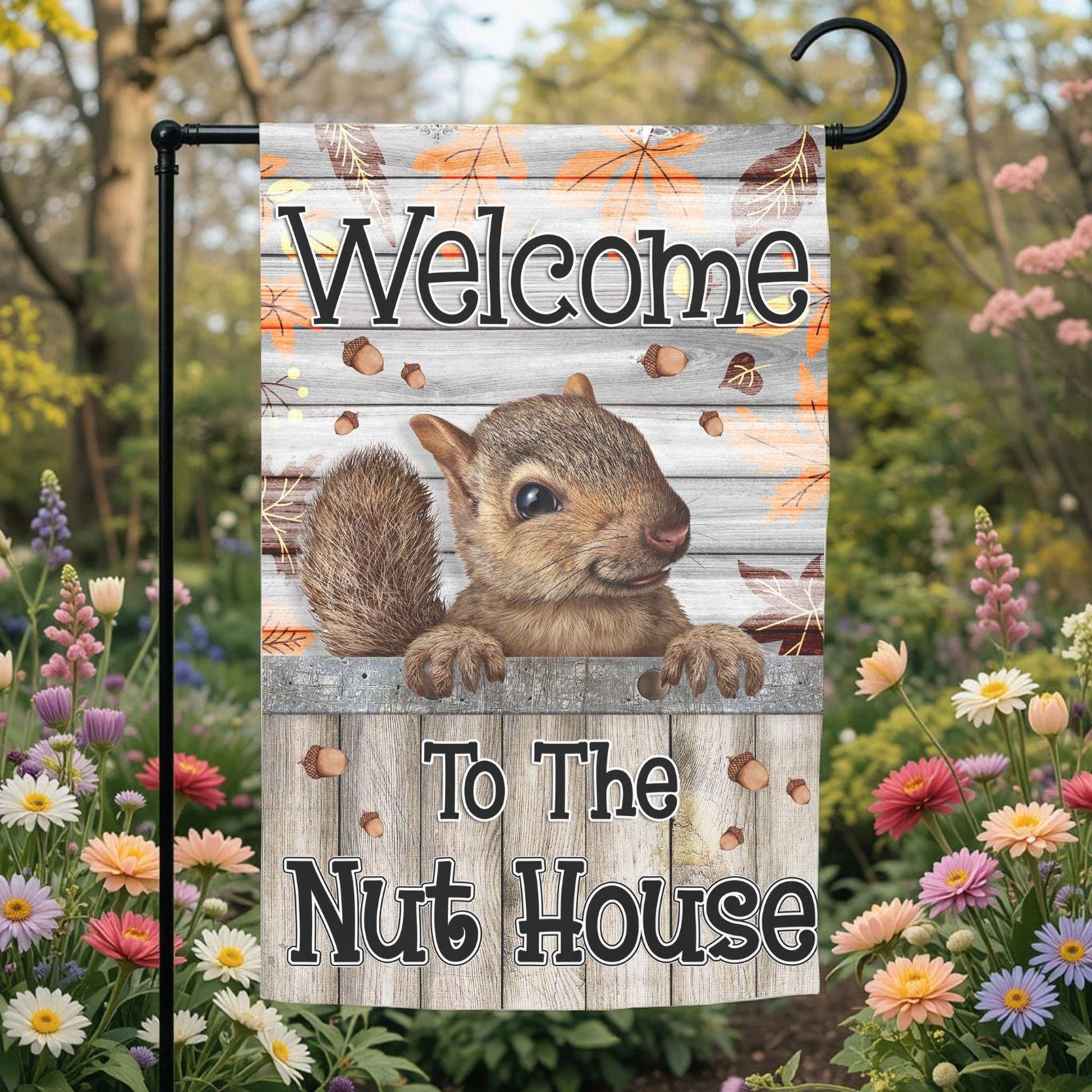 Fall Garden Flag – Welcome To The Nut House Squirrel Double-Sided Outdoor Decor - garden display