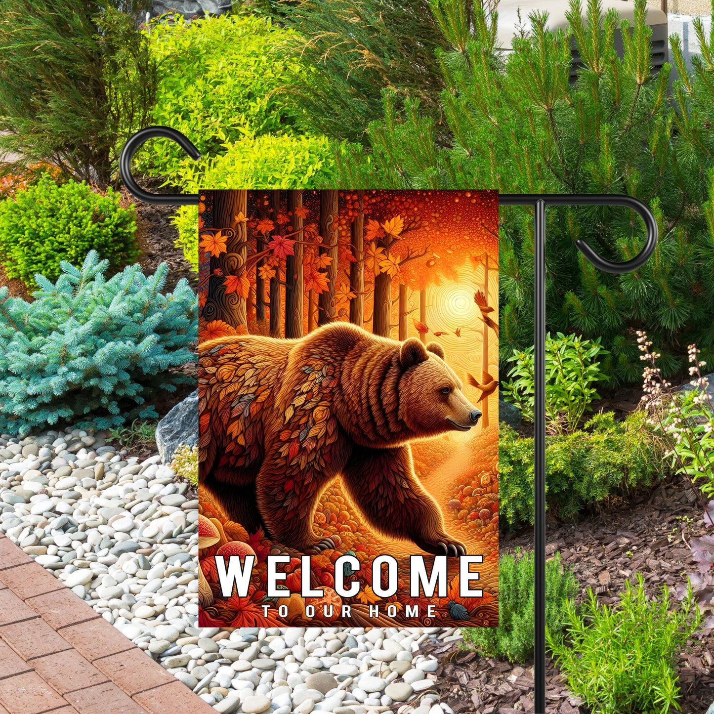 Fall Garden Flag Featuring Brown Bear - Nature-Inspired Outdoor Decor