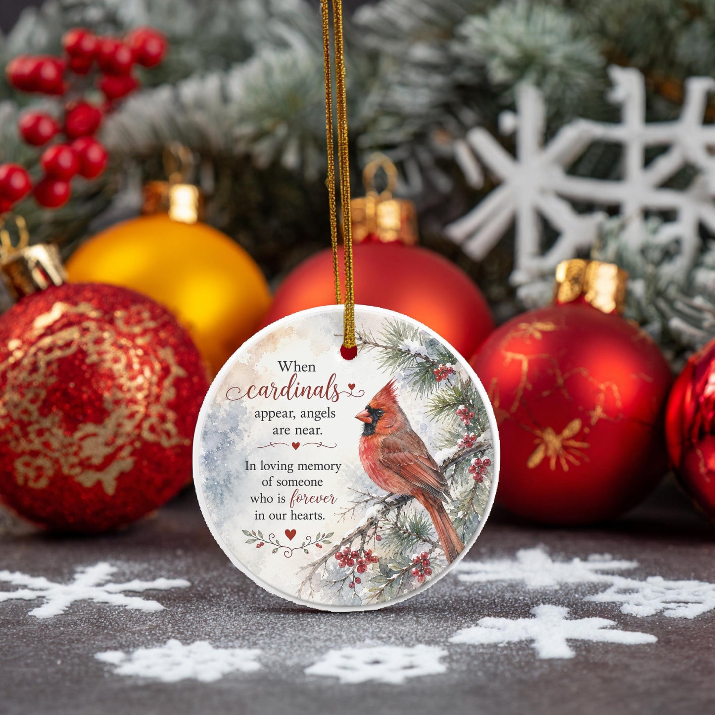 Cardinal Memorial Ornament, Ceramic, Angels Are Near Verse, Keepsake