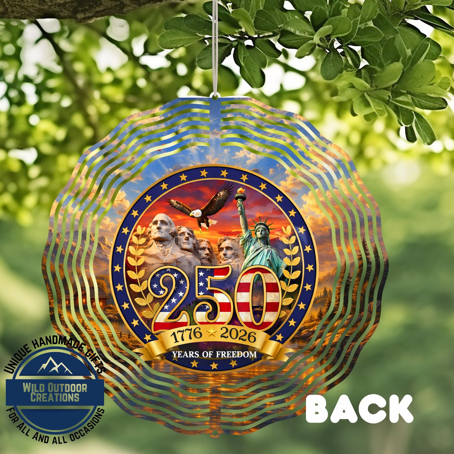 USA 250th Anniversary Wind Spinner – Patriotic Outdoor Decor | Aluminum Garden Spinner - close-up detail of design
