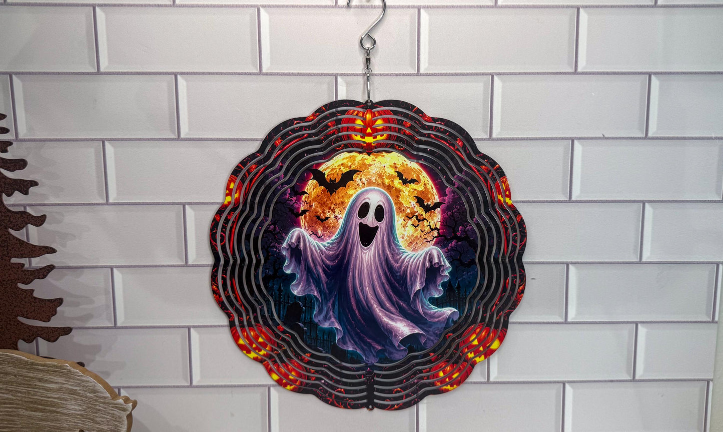 Ghost 10 Inch Wind Spinner - Halloween Porch Decor | 360 Swivel | Indoor Outdoor Display