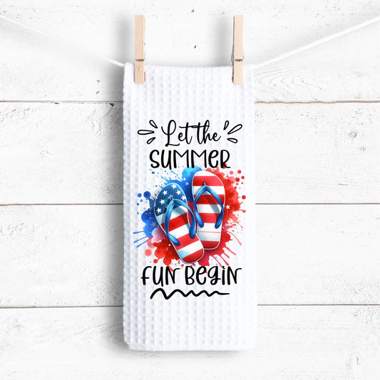 Patriotic Flip Flops Quote Waffle Weave Towel, Summer Fun Decor, Unique Hostess Gift