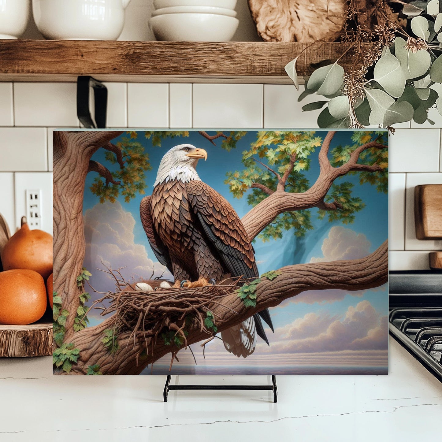Bald Eagle Tempered Glass Cutting Board, Nature Inspired Glass Cutting Board