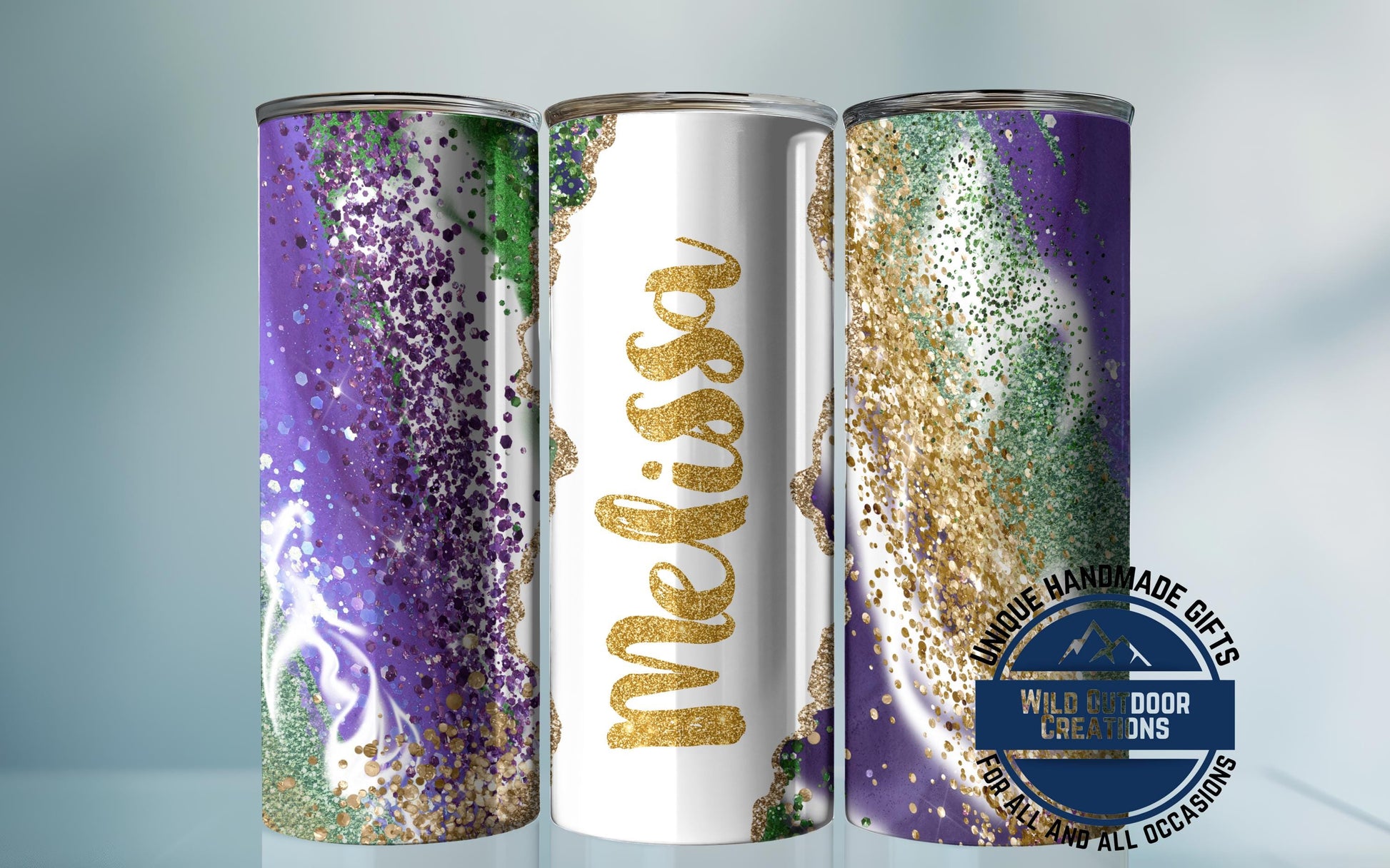 Mardi Gras Tumbler - Custom Skinny Stainless Steel Faux Glitter Cup | 20oz & 30oz Insulated - gift presentation view