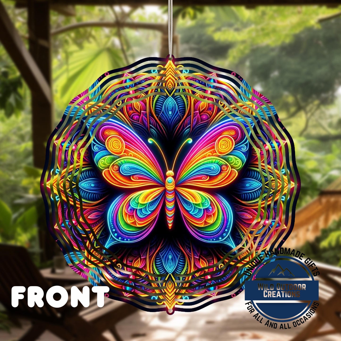 Butterfly Wind Spinner - Neon Rainbow Outdoor Garden Decor with 360° Swivel Hook