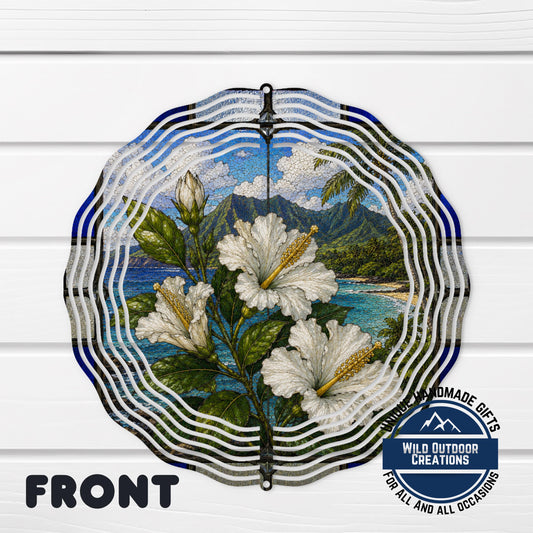Hibiscus Wind Spinner Hawaii State Flower Pua Aloalo Stained Glass Style Garden Aluminum Decor